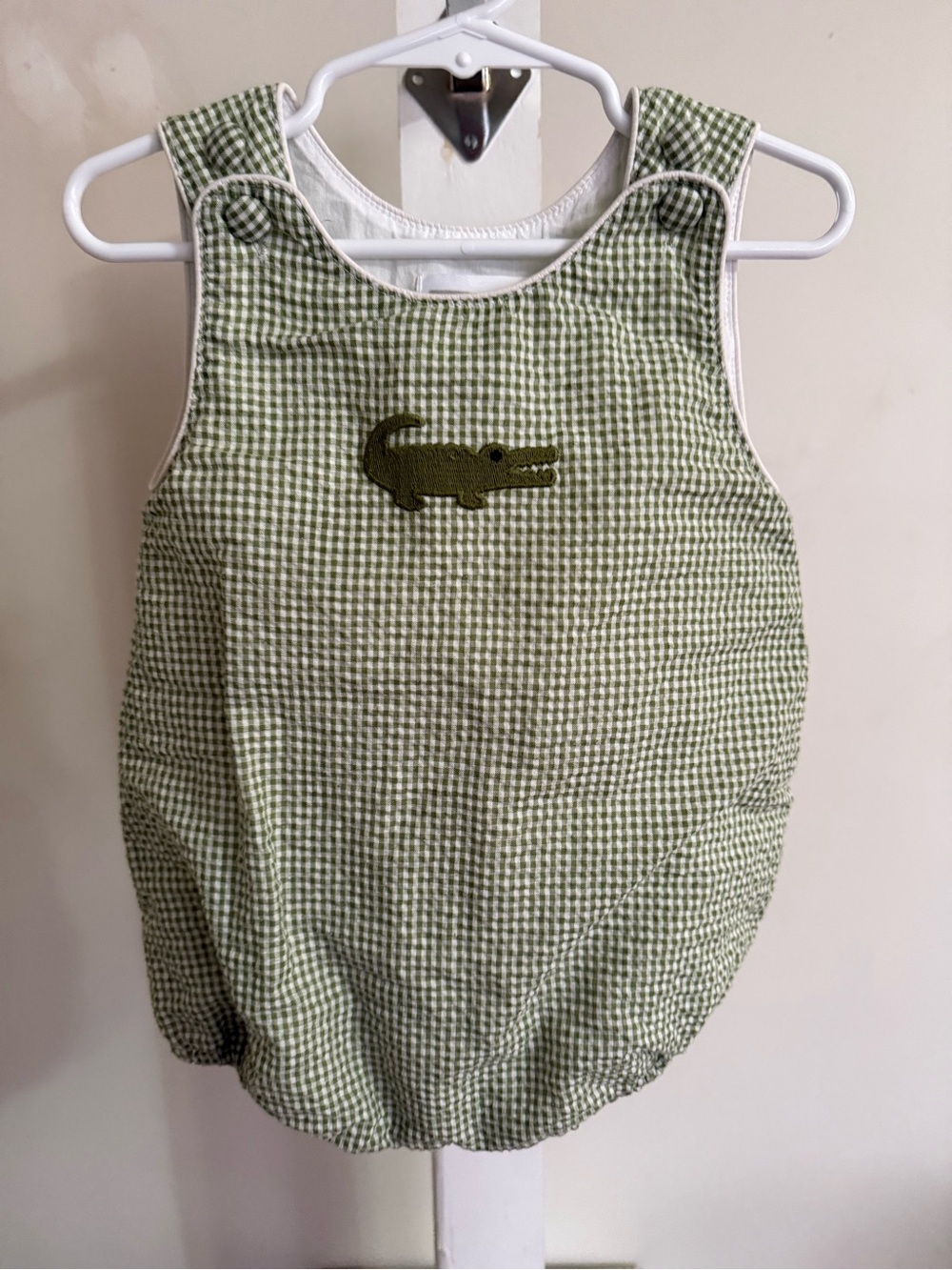 New Lil Cactus Green Gingham Alligator Bubble Romper